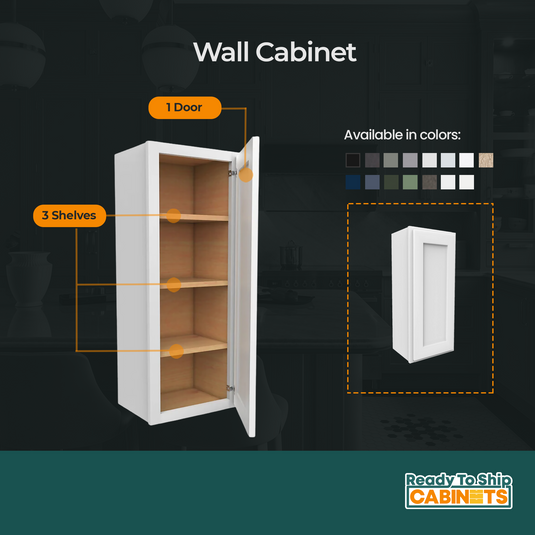 Wall Cabinet 1 Door, 3 Shelves 21" W x 42" H x 12" D