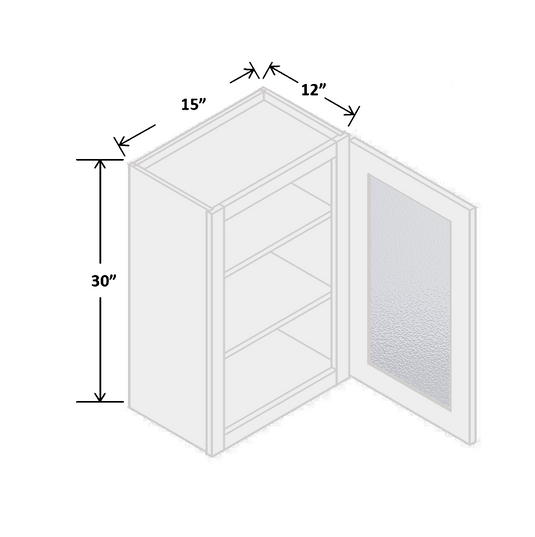 Wall Cabinet 1 Glass Door, 2 Shelves 15" W x 30" H x 12" D