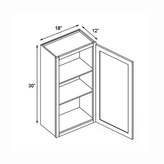 Wall Cabinet 1 Door, 2 Shelves 18" W x 30" H x 12" D