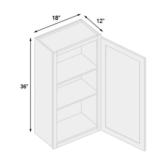 Wall Cabinet 1 Door, 2 Shelves 18" W x 36" H x 12" D