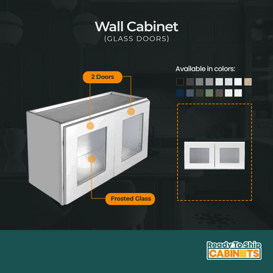 Wall Cabinet Glass Door, 2 Doors 36" W x 15" H x 12" D