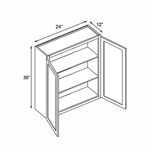 W2430 Soft Edge 2 Door Wall Cabinet with 2 Shelves, 24W x 30H x 12D inch