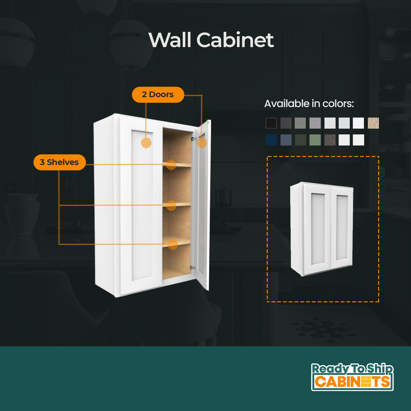 Load image into Gallery viewer, W3042 Soft Edge 2 Door Wall Cabinet with 3 Shelves, 30W x 42H x 12D inch
