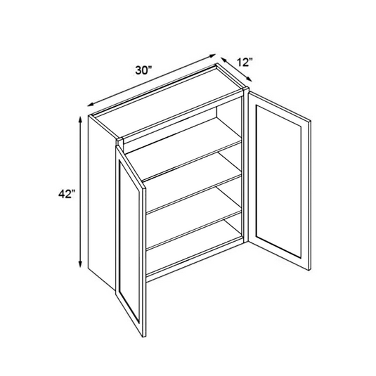 W3042 Soft Edge 2 Door Wall Cabinet with 3 Shelves, 30W x 42H x 12D inch