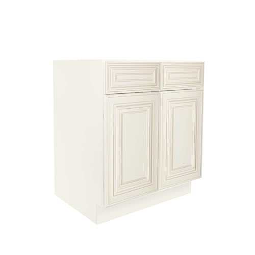 B42 Ready to Ship Cabinets Soft Edge 2 Door Base Cabinet with 2 Drawers and Shelf, 30" W x 34 1/2" H x 24" D inch